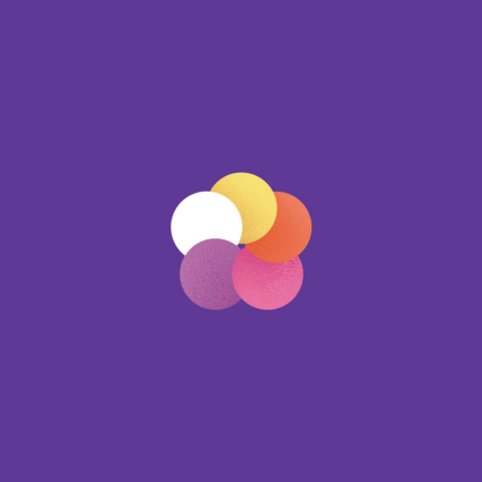 Five overlapping circles in different colours