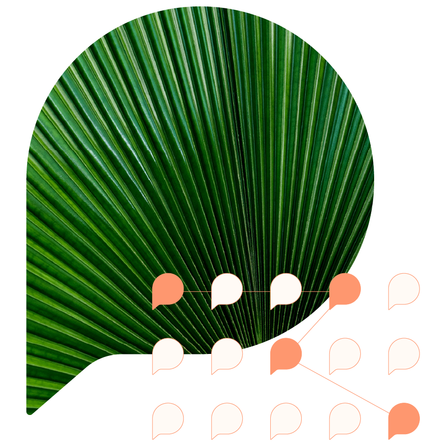 Decorative image of leaf with speech bubbles 